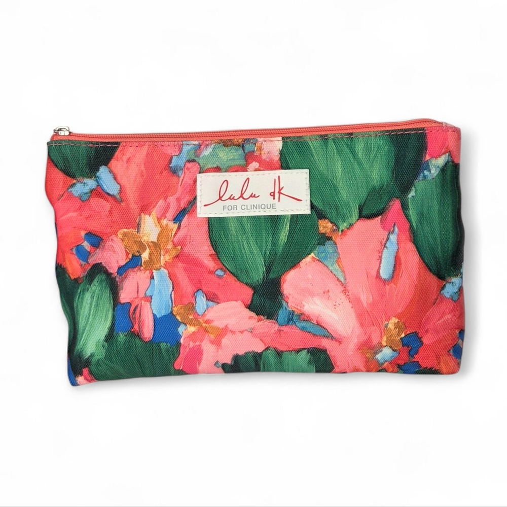 Lulu + Clinique Tropical Colorful Floral Cosmetic Pouch Makeup Bag